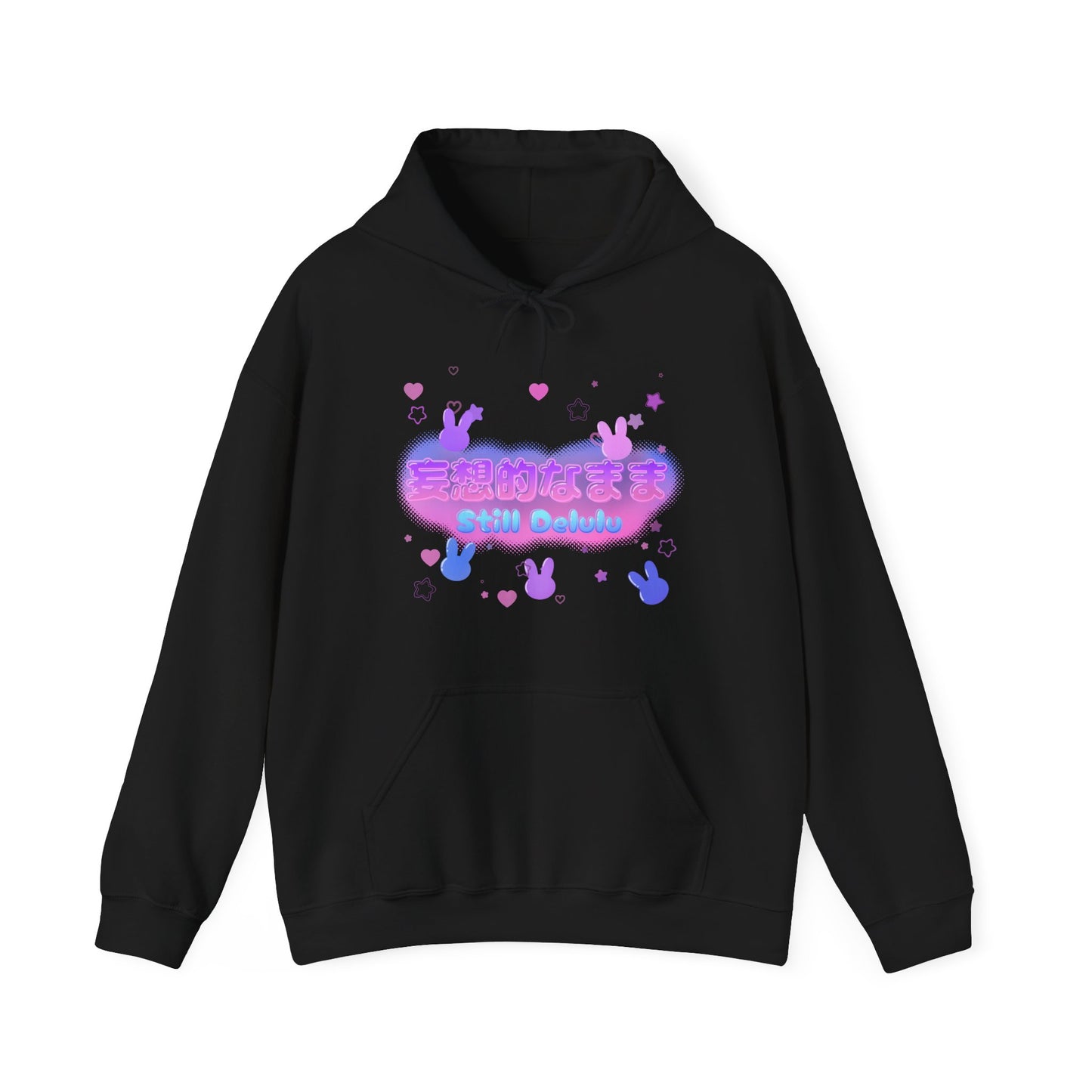 Kawaii Pastel Still Delulu in Japanese Bunny Hoodie Sweater - Pink X Holic