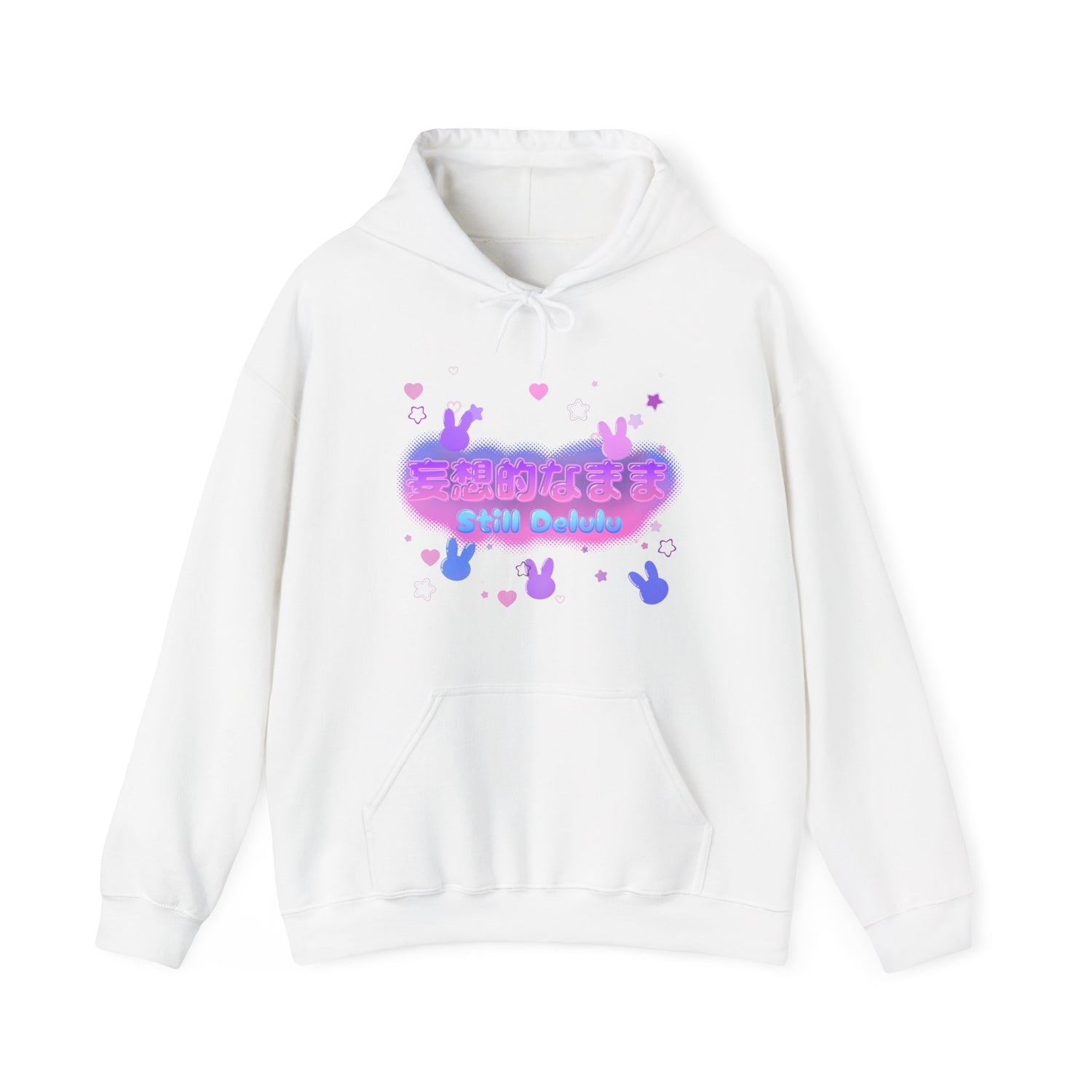 Kawaii Pastel Still Delulu in Japanese Bunny Hoodie Sweater - Pink X Holic